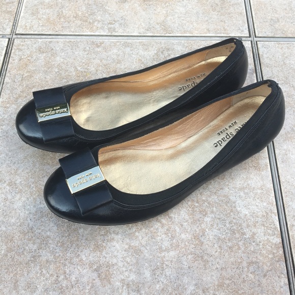 Kate Spade Tock black leather bow ballet flats 7 - Picture 13 of 13